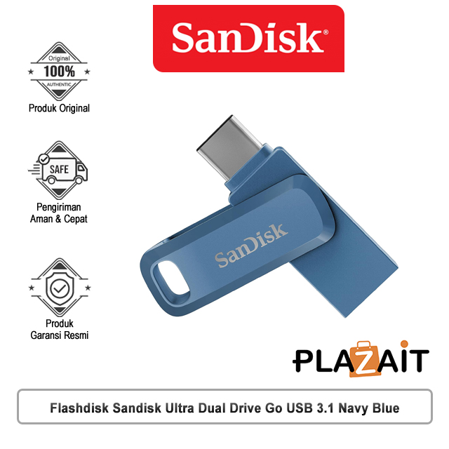 USB Flashdisk Sandisk Ultra Dual Drive Go USB Type-C OTG USB 3.1 Navy Blue