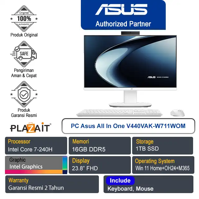 PC Asus All In One V440VAK-W711WOM /Intel Core 7-240H/16GB/1TB SSD/Intel Graphics/23.8" FHD/Win 11 Home+OH24+M365/White/2Y