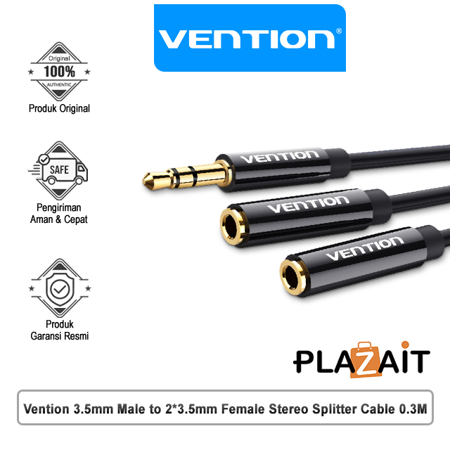 Vention 3.5mm Male to 2*3.5mm Female Stereo Splitter Cable 0.3M Black ABS Type BBSBY
