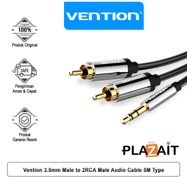 Vention 3.5mm Male to 2RCA Male Audio Cable 5M Black Metal Type