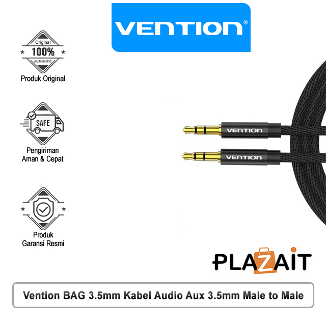 Vention BAG Kabel Audio Aux 3.5mm Male to Male Fabric Braided Black Metal Type