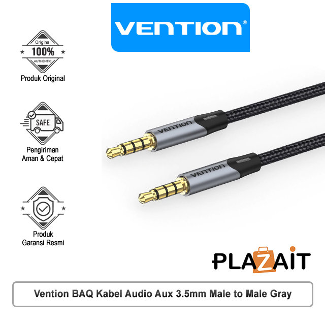 Vention BAQ Kabel Audio Aux 3.5mm Male to Male TRRS Braided Gray