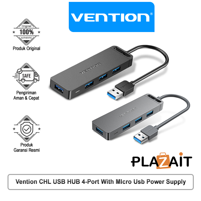 Vention CHL USB HUB 4 Port USB 3.0 With Micro Usb Power Supply Black & Grey