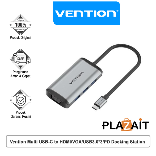 Vention Multi-function USB-C to HDMI/VGA/USB3.0*3/PD Docking Station 0.15M Gray Metal Type TGSHB