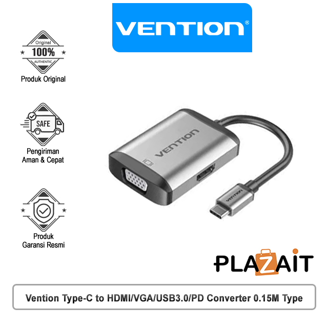 Vention Type-C to HDMI/VGA/USB3.0/PD Converter 0.15M Type TFAHB
