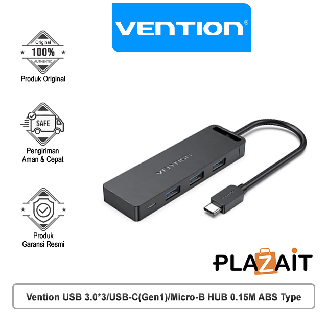 Vention USB-C to USB 3.0*3/USB-C(Gen1)/Micro-B HUB 0.15M Black ABS Type